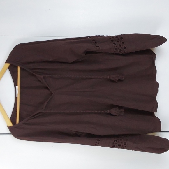 Charter Club Chocolate Brown boho Peasant Tassel Top Eyelets Neutral Sz.2X - Picture 1 of 6